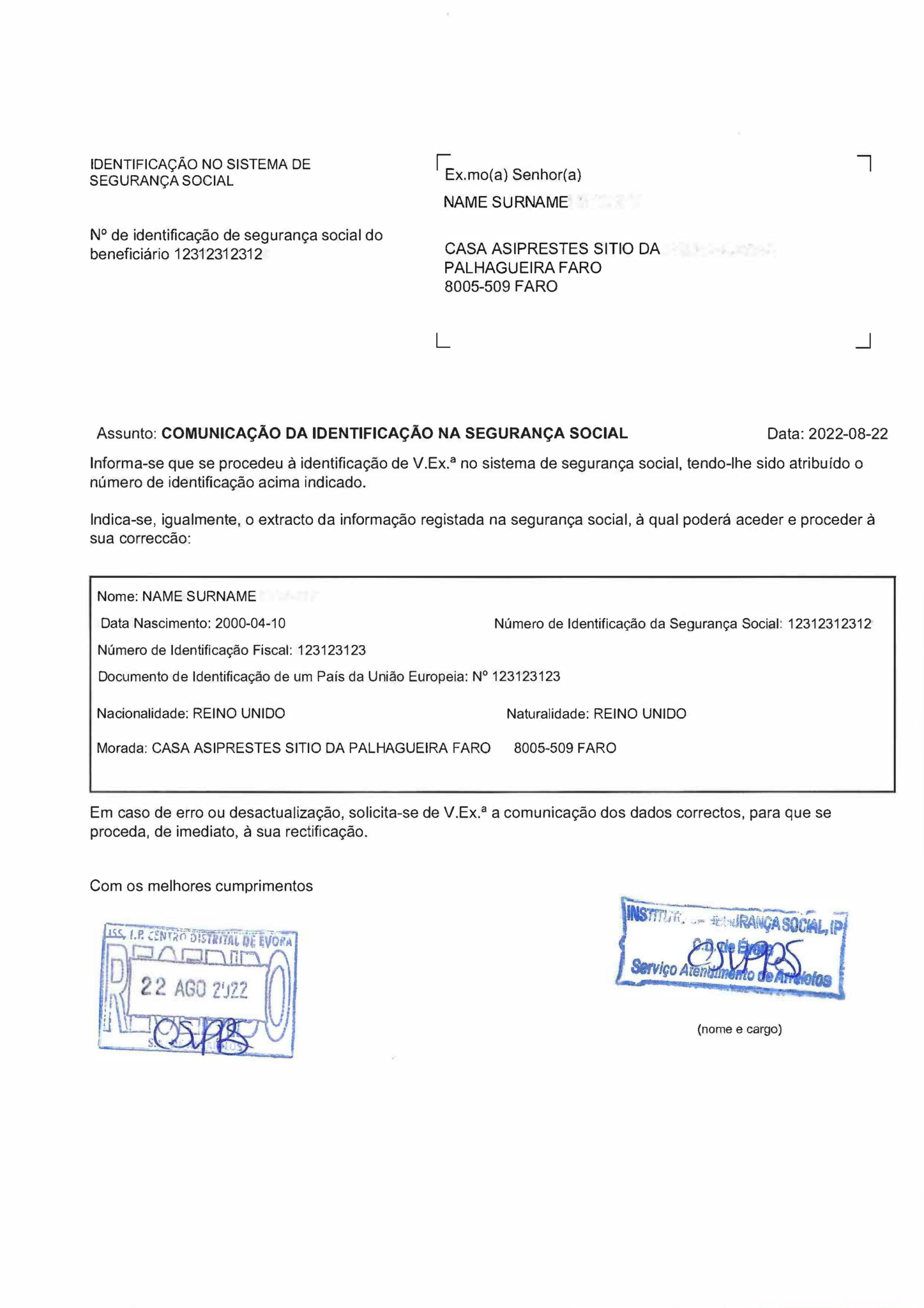 Example of the NISS document